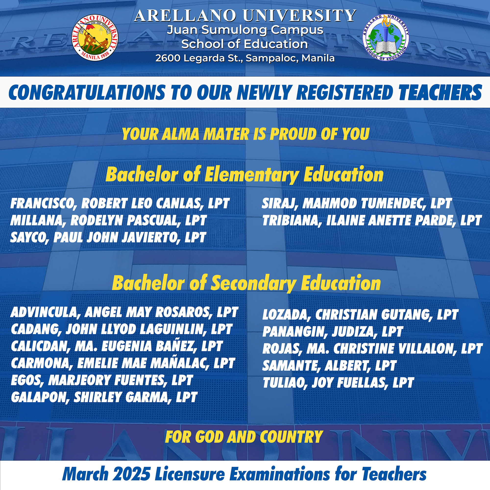 Future Educators of Arellano University: LPT Passers of 2025